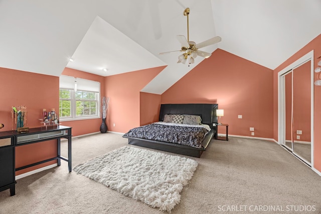3100 Compton Rd, Aurora, IL 60504 - bedroom featuring carpet flooring, vaulted ceiling, and a ceiling fan