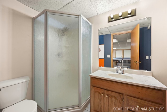 3100 Compton Rd, Aurora, IL 60504 - bathroom featuring a drop ceiling, a stall shower, and vanity