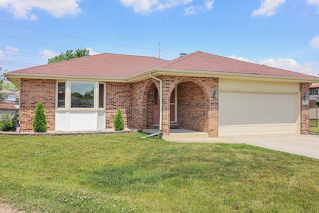 5135 W 113th Pl, Alsip, IL 60803 - ranch-style home with brick siding, concrete driveway, a garage, a front lawn, and a shingled roof