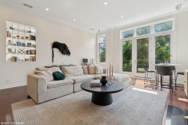 1051 N Hermitage Ave Unit 3, Chicago, IL 60622 - living room with ornamental molding, wood finished floors, recessed lighting, and french doors