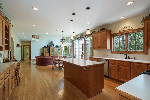 1771 Andrew Ct, Long Grove, IL 60047 - kitchen with dishwasher, a center island, light countertops, light wood-style floors, and recessed lighting