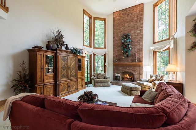 1771 Andrew Ct, Long Grove, IL 60047 - living area with a high ceiling and a brick fireplace
