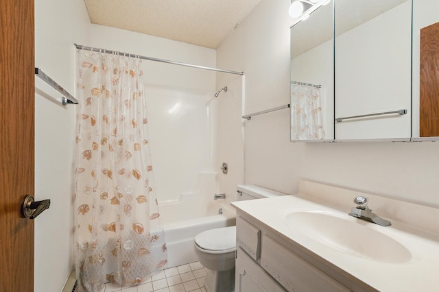 1420 Woodbridge Rd Unit 3C, Joliet, IL 60436 - bathroom with vanity, shower / bath combo with shower curtain, tile patterned floors, and a textured ceiling