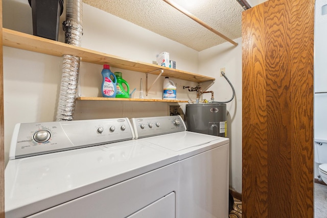 1420 Woodbridge Rd Unit 3C, Joliet, IL 60436 - washroom featuring electric water heater, separate washer and dryer, a textured ceiling, and carpet flooring
