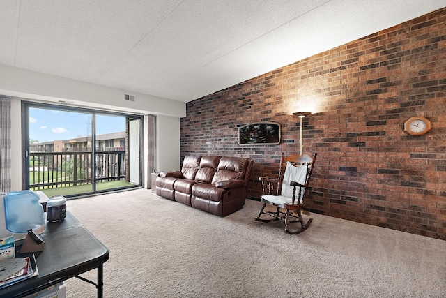 1420 Woodbridge Rd Unit 3C, Joliet, IL 60436 - living area featuring carpet flooring, brick wall, and a textured ceiling