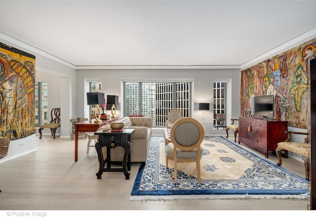 950 N Michigan Ave Unit 2901, Chicago, IL 60611 - living room featuring ornamental molding and wood finished floors