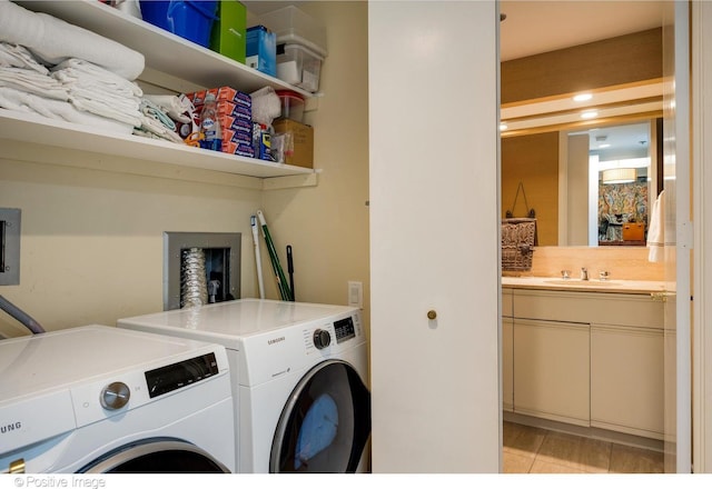950 N Michigan Ave Unit 2901, Chicago, IL 60611 - washroom with independent washer and dryer and a sink