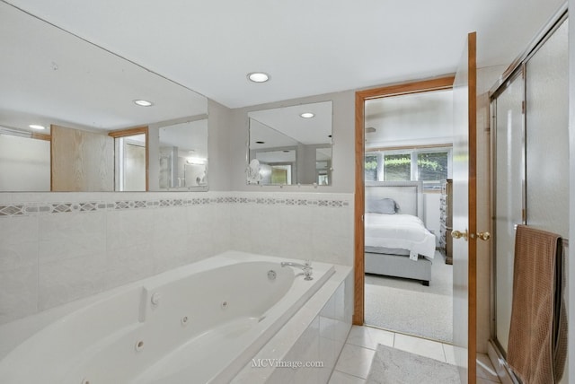 10935 Barbs Way, Orland Park, IL 60467 - ensuite bathroom with a whirlpool tub, tile patterned flooring, recessed lighting, and a shower with door