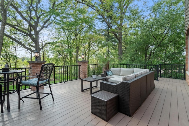 1396 Notre Dame Dr, Lemont, IL 60439 - wooden deck with an outdoor living space and view of scattered trees