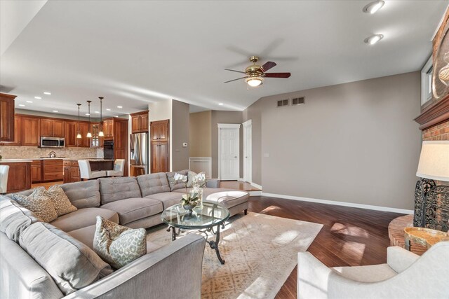 1396 Notre Dame Dr, Lemont, IL 60439 - living room with a ceiling fan, dark wood finished floors, and recessed lighting