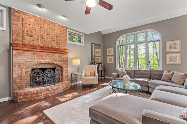1396 Notre Dame Dr, Lemont, IL 60439 - living area featuring a fireplace, hardwood / wood-style floors, healthy amount of natural light, and vaulted ceiling