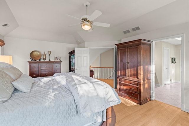 1396 Notre Dame Dr, Lemont, IL 60439 - bedroom featuring light wood-style flooring, ceiling fan, and vaulted ceiling