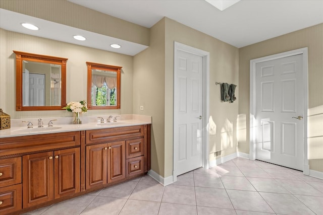 1396 Notre Dame Dr, Lemont, IL 60439 - full bath featuring double vanity, tile patterned flooring, and recessed lighting