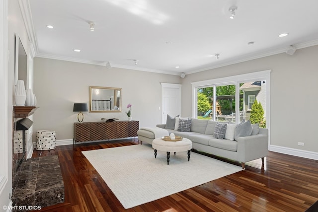 2236 Birchwood Ave, Wilmette, IL 60091 - living room with recessed lighting, wood finished floors, and ornamental molding
