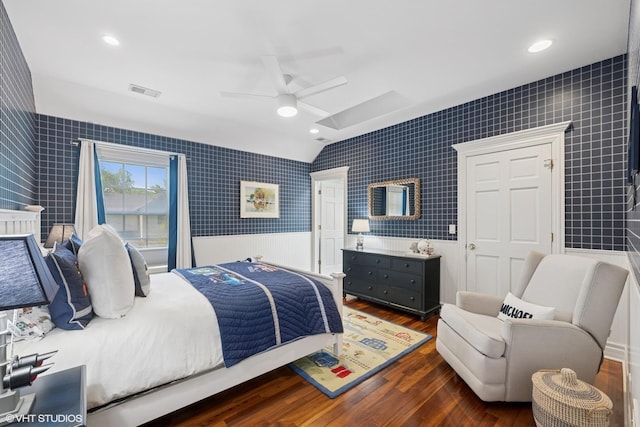 2236 Birchwood Ave, Wilmette, IL 60091 - bedroom featuring lofted ceiling, wood finished floors, a ceiling fan, and recessed lighting