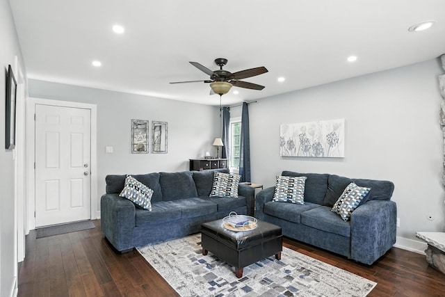 7855 Silver Ct, Orland Park, IL 60462 - living area featuring dark wood-style flooring, a ceiling fan, and recessed lighting