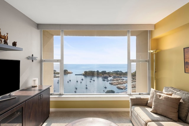 3200 N Lake Shore Dr N Unit 1910, Chicago, IL 60657 - living area featuring carpet flooring and a water view