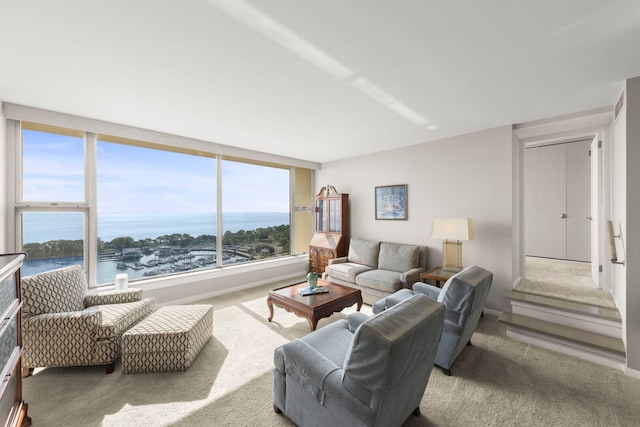 3200 N Lake Shore Dr N Unit 1910, Chicago, IL 60657 - living room featuring carpet flooring and a water view