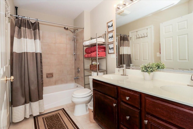 768 W St Johns Pl, Addison, IL 60101 - full bathroom featuring shower / tub combo with curtain, double vanity, and tile patterned flooring