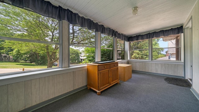931 C St, Rockford, IL 61107 - unfurnished sunroom featuring carpet, healthy amount of natural light, and wood walls