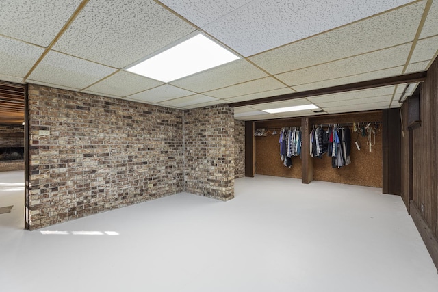 14545 Laporte Ave, Midlothian, IL 60445 - finished below grade area featuring a drop ceiling and brick wall