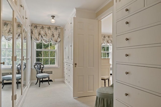5 Woodley Rd, Winnetka, IL 60093 - spacious closet with light colored carpet, radiator heating unit, and french doors
