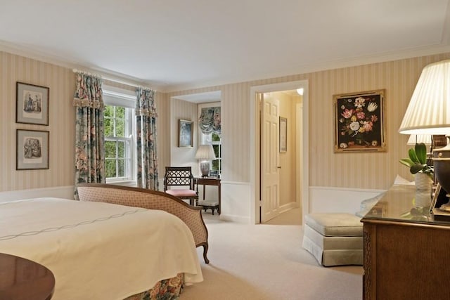 5 Woodley Rd, Winnetka, IL 60093 - bedroom with wallpapered walls, crown molding, carpet flooring, and wainscoting