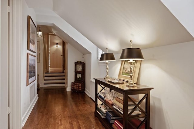 5 Woodley Rd, Winnetka, IL 60093 - hallway featuring dark wood finished floors, stairs, and lofted ceiling