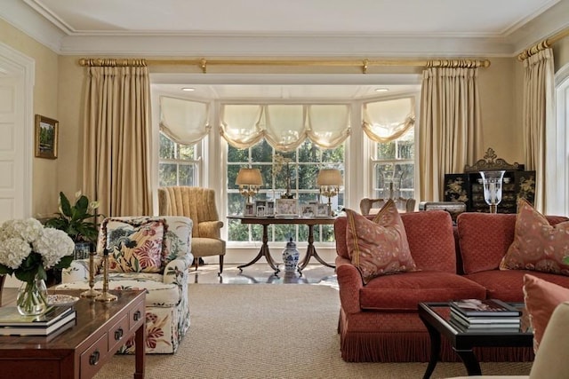5 Woodley Rd, Winnetka, IL 60093 - living area with crown molding and carpet flooring