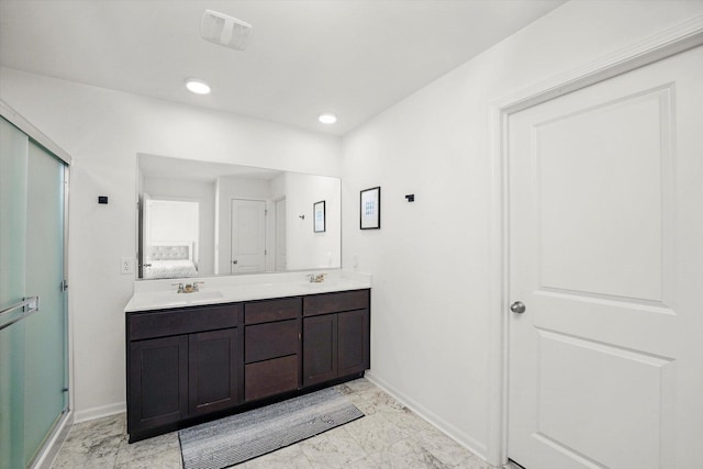 2029 Magnolia Ln, Wonder Lake, IL 60097 - bathroom with double vanity, a stall shower, and recessed lighting