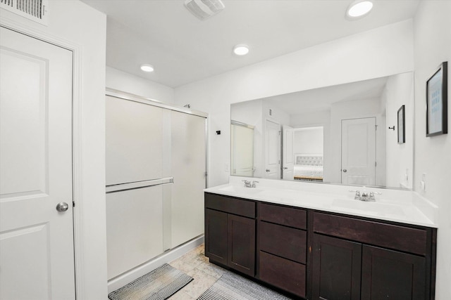2029 Magnolia Ln, Wonder Lake, IL 60097 - bathroom with a stall shower, double vanity, and recessed lighting