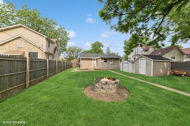 2811 Elim Ave, Zion, IL 60099 - fenced backyard featuring a storage shed and an outdoor fire pit