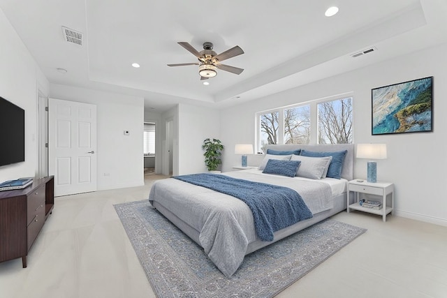 6705 W 91st Pl, Oak Lawn, IL 60453 - bedroom with a raised ceiling, recessed lighting, ceiling fan, and light colored carpet