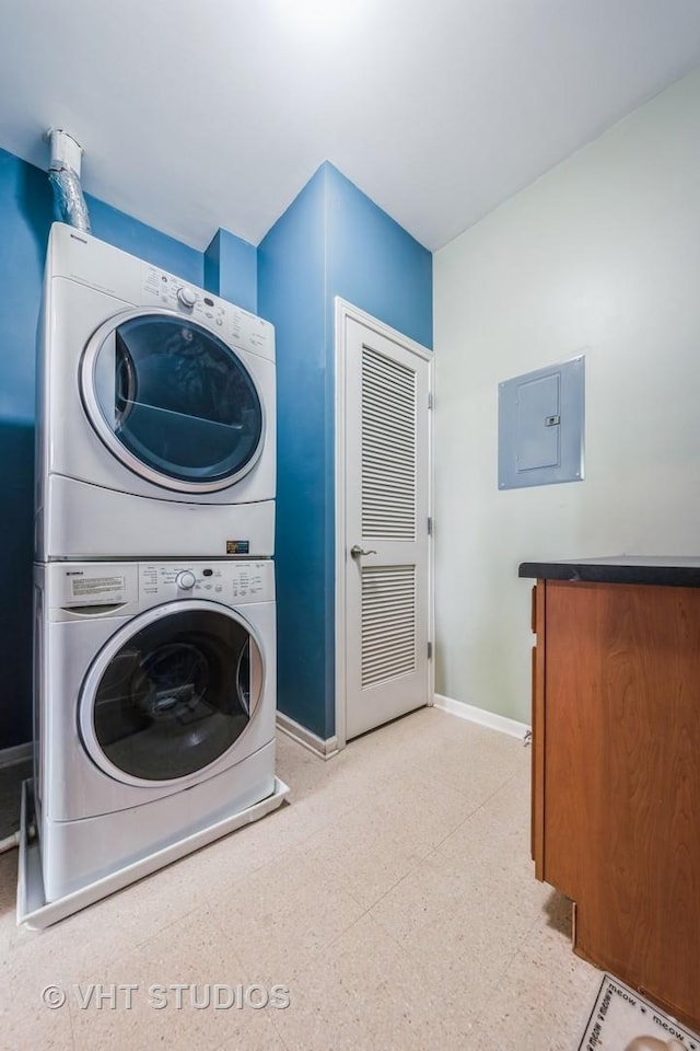 130 Clubhouse Ln Unit 029, Oswego, IL 60543 - washroom with estacked washer and dryer and electric panel