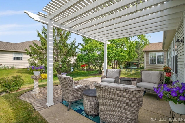11298 Maplewood Ave, Huntley, IL 60142 - fenced backyard with an outdoor hangout area, a patio, and a pergola