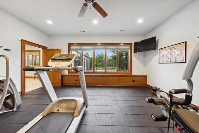 12243 179th St, Mokena, IL 60448 - workout room with a ceiling fan and recessed lighting