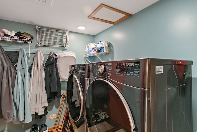 1044 Inverness Ln, Itasca, IL 60143 - washroom featuring attic access and washer and dryer
