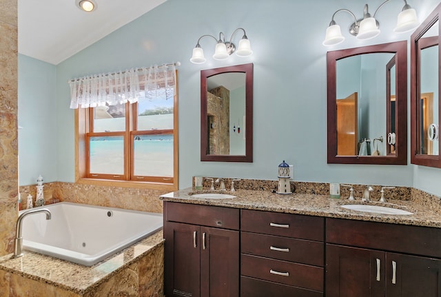 1044 Inverness Ln, Itasca, IL 60143 - full bathroom featuring double vanity, vaulted ceiling, and a bath