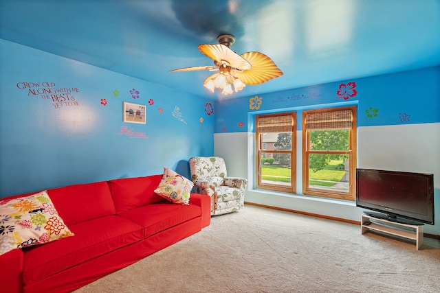 1044 Inverness Ln, Itasca, IL 60143 - carpeted living area featuring ceiling fan and baseboards