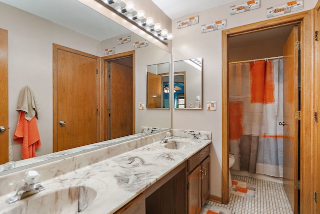 1044 Inverness Ln, Itasca, IL 60143 - full bath featuring double vanity, tile patterned flooring, and a shower with curtain