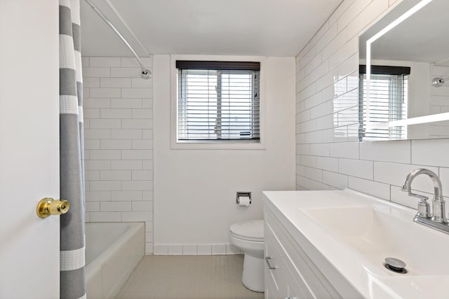 18205 Hart Dr Unit 1A, Homewood, IL 60430 - bathroom featuring tile patterned floors, vanity, shower / tub combo with curtain, and tile walls