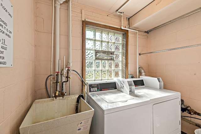 18205 Hart Dr Unit 1A, Homewood, IL 60430 - shared laundry with separate washer and dryer, concrete block wall, and plenty of natural light