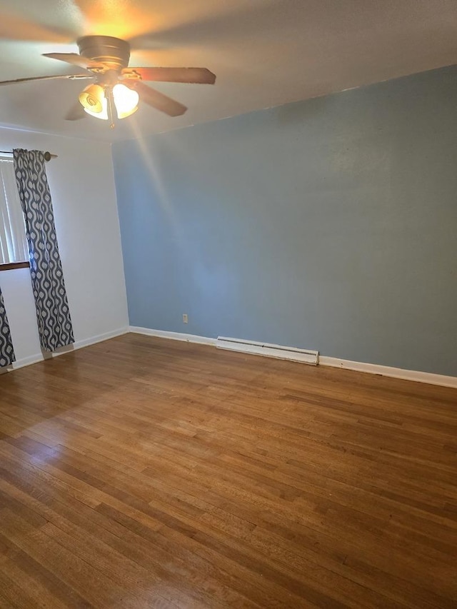 2916 School St, Rockford, IL 61101 - unfurnished room with a baseboard heating unit, ceiling fan, and wood finished floors