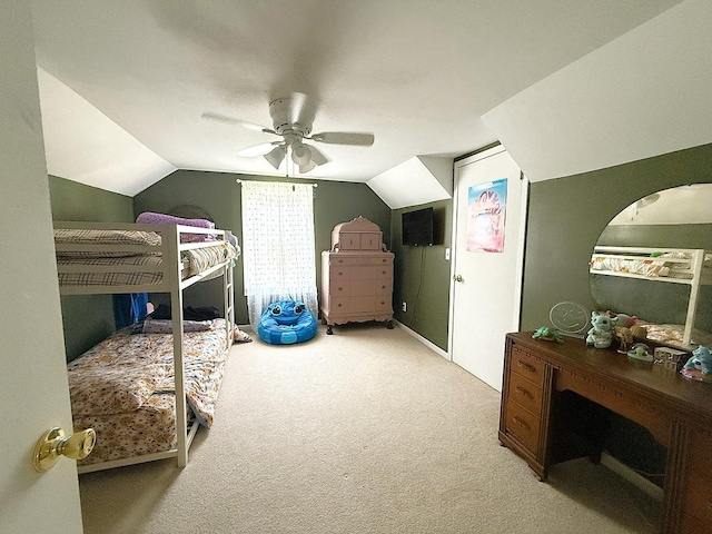 405 N Division Ave, Polo, IL 61064 - bedroom featuring carpet, vaulted ceiling, and ceiling fan