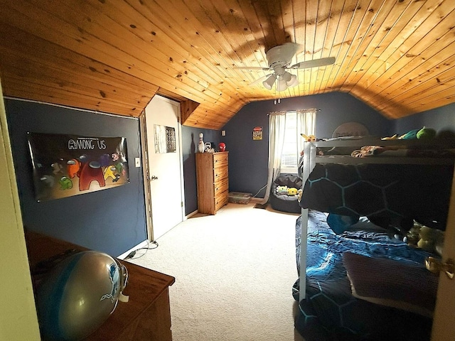 405 N Division Ave, Polo, IL 61064 - carpeted bedroom featuring lofted ceiling, wooden ceiling, and a ceiling fan