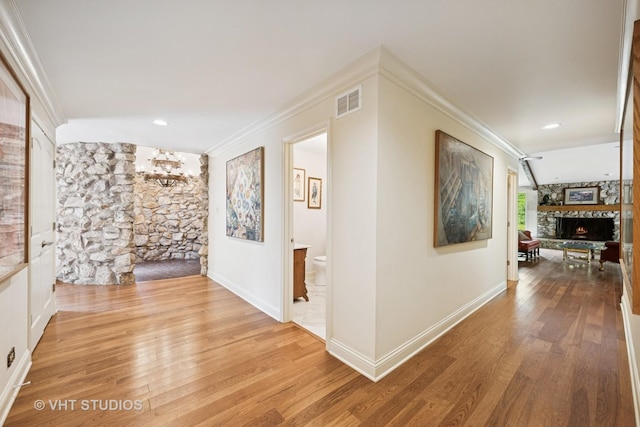 674 Plum Tree Rd, Barrington Hills, IL 60010 - hallway with a chandelier, wood finished floors, crown molding, and recessed lighting