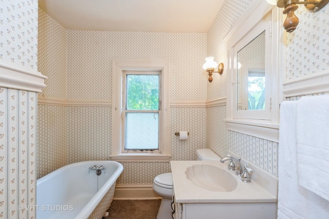 154 N Fremont St, Palatine, IL 60067 - bathroom featuring a soaking tub, wallpapered walls, and vanity