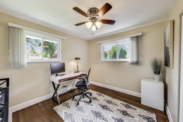 410 W Maude Ave, Arlington Heights, IL 60004 - office area with plenty of natural light, ceiling fan, and dark wood finished floors