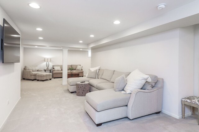 4907 Northcott Ave, Downers Grove, IL 60515 - living room featuring light colored carpet and recessed lighting