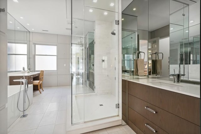 34 E Bellevue Pl, Chicago, IL 60611 - full bathroom featuring a stall shower, vanity, and tile patterned floors